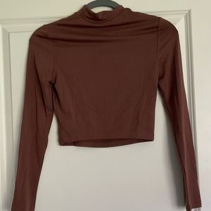 Brown Long Sleeve Crop Top, Size Small